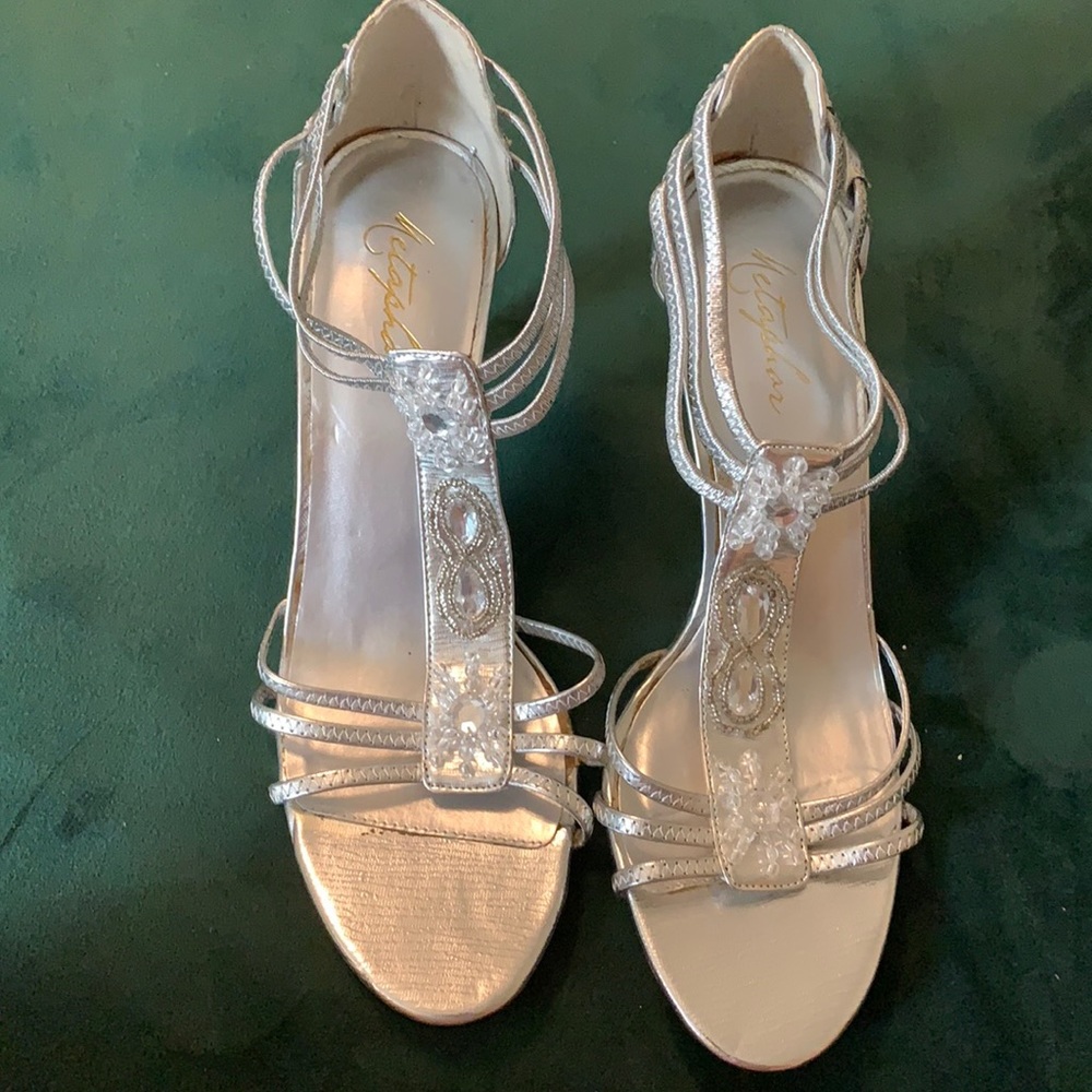 Silver straps heels with beading